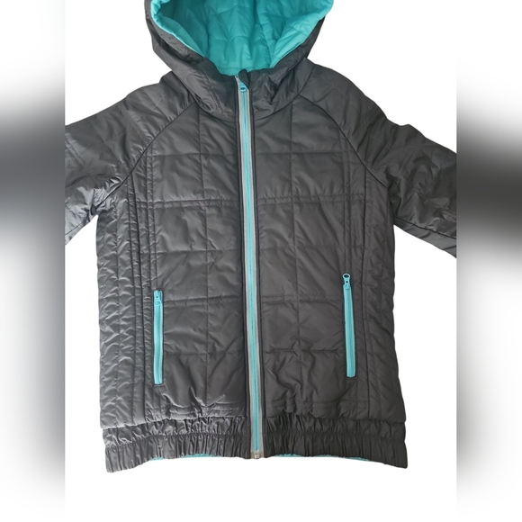 Ivivva By Lululemon - Kids Quilted Hooded Jacket - Gray and Teal Sz. 14 - Picture 3 of 6